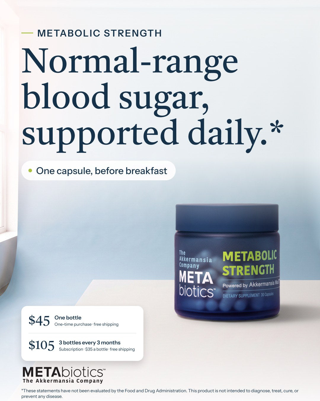 Our ad: Normal-range blood sugar, supported daily. Metabolic Strength