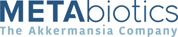 METAbiotics logo in dark blue and gray text, "The Akkermansia Company" tagline below
