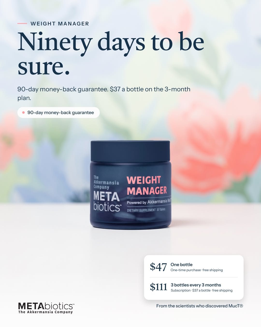 Our ad: Ninety days to be sure. Weight Manager